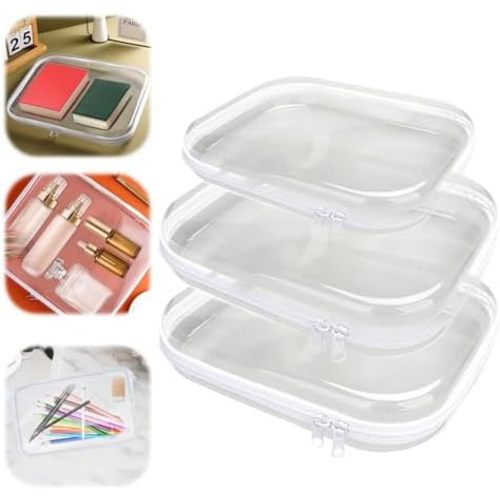 3PCS Zippered Transparent Cases for Snacks,Portable Waterproof Cosmetic Bag with Zipper,Clear Hard Shell Zipper Case for Cosmetic Storage, Putting Snacks, Pencil Case