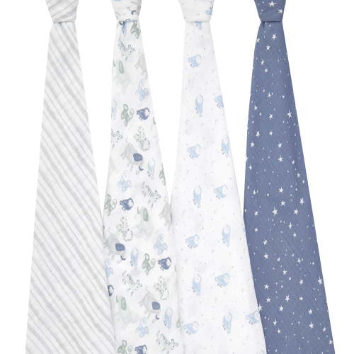 aden + anais essentials, 100% Muslin Cotton Swaddle Blanket, Male, 4 Pack, Time To Dream