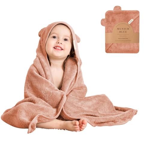 Toddler Bath Towel for Boys & Girls - Soft Baby Bath Towels with Cute Bear Ears - Cozy Baby Towels, Toddler Towels for Newborn, Infant & Toddler - 600 GSM, 35x35 inch (Ginger Red)