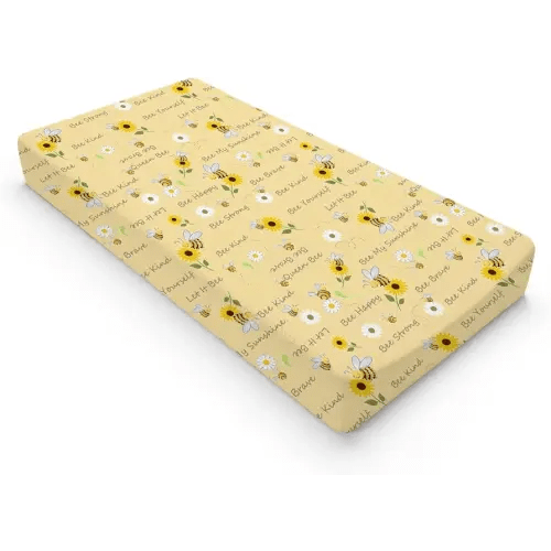 Watercolor Bees Boho Sunflowers Leaves Baby Changing Pad Covers for Boy Girl 32''x16'' Bees Retro Floral Fitted Changing Pad Sheets Bees Soft Diaper Change Table Mats (Yellow, one Size)