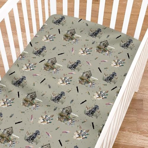 Wild Duck Hunting Hunter Fitted Baby Crib Sheet for Boys Girls 52"x28" Mallard Ducks Reed Dogs Soft Breathable Stretchy Baby Sheets Fits Standard Crib and Toddler Mattress Crib Mattress Covers - One size
