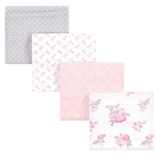 Hudson Baby Infant Girl Cotton Flannel Receiving Blankets Set, Pink Floral, One Size