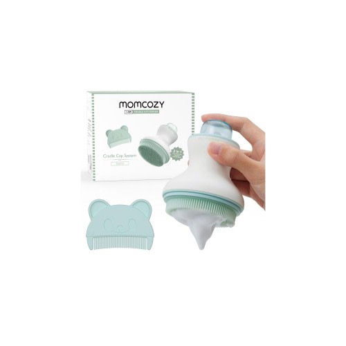 Momcozy 2-in-1 Baby Cradle Cap Brush with Bubbler, Newborn Cradle Cap System, Shampoo Brush Baby Bath Essential Foamer Brush - Color: Green