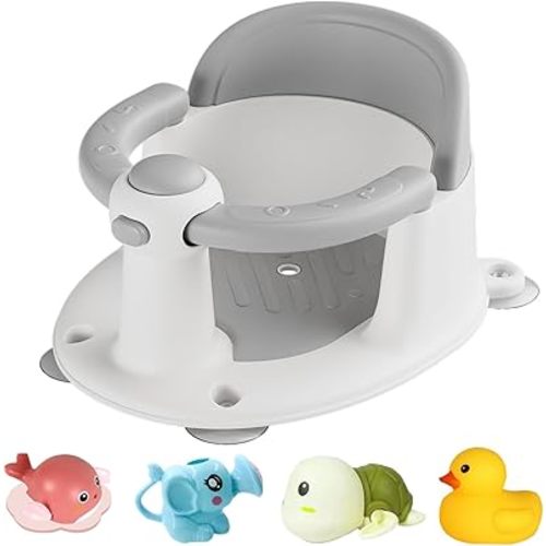 Baby Bath Seat for Infant Toddler 6 Months and up, Portable Foldable Non-Slip Baby Bathtub Seat 4 Secure Suction Cups for Baby Sitting Up (Grey)