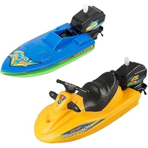 Wind-up Motorboat, Pull & Go Yacht, Jet Ski, Sailing Ship, Tub Toy (Speed Boat + Motor Boat)