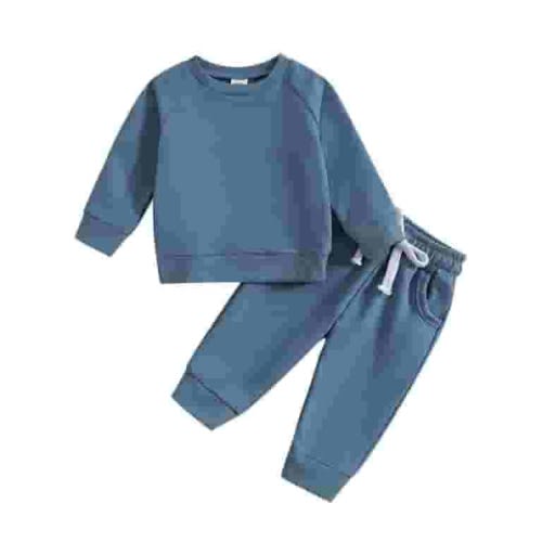Odeerbi Infant Toddler Boys Girls Sweatsuits Sets Solid Color Sport 2 Piece Outfit Set Baby Cute Long Sleeve Sweatshirt Drawstring Elastic Waist Jogger Sweatpants Suit with Pocket Blue