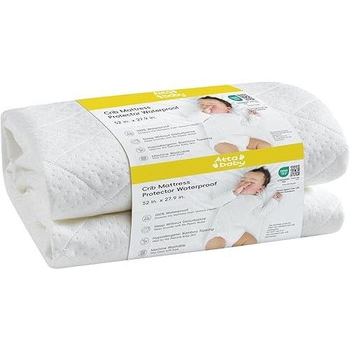 Viscose Derived from Bamboo Crib Mattress Protector, 100% Waterproof, Oeko-TEX Certified Baby Mattress Cover, for Standard Crib & Toddler Bed, Machine Washable & Dryer-Friendly, 52” x 28”