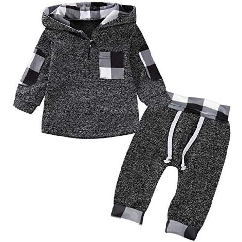 SANMIO Baby Boy Clothes Infant Hoodie Outfits Classic Plaid Sweatshirt +Pants 18 24M 3T Boys Outfit 0 6 12M Baby Sets