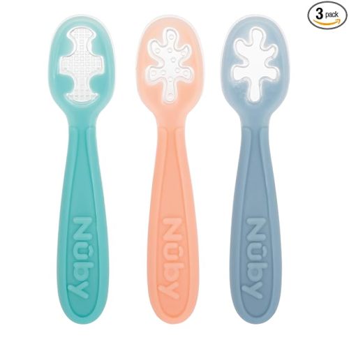 Nuby 3-Stage Baby's First Spoons Set - 3 Pack - 6+ Months - Baby Spoons with Easy Grip Handle - Pastels