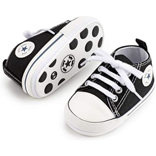 KIDSUN Unisex Baby Boy Girl Canvas Sneaker Soft Sole Infant Lace up Newborn Ankle Toddler First Walkers Crib Shoes