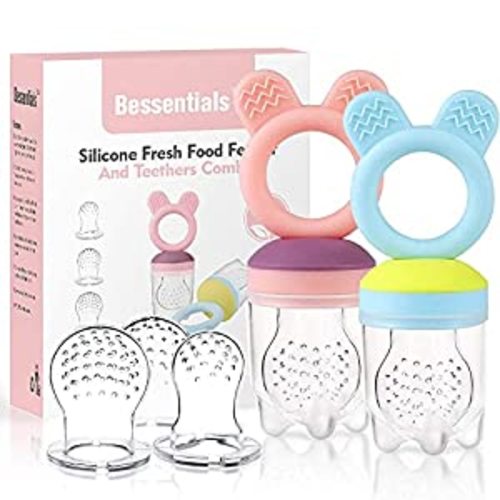 Amazon.com : Baby Fruit Food Feeder Pacifier - 2 Packs Silicone Fresh Fruit Feeder BPA Free [S M L Size Silicone Food Pouches Included] (Blue&Pink) : Baby