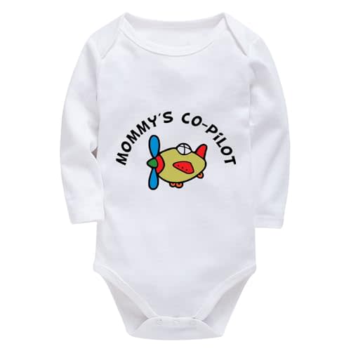 WOOYONGING Mommy's Co-Pilot Newborn Onsies Long Sleeve Girl Rompers White Boy Rompers 18-24 Months