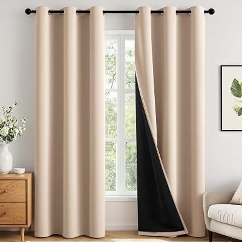MIULEE Beige 100% Blackout Curtains for Bedroom 40x63 Inch Long