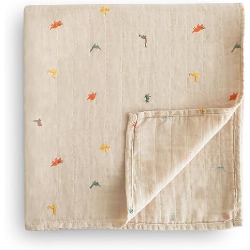 mushie Muslin Baby Swaddle Blanket | 100% Organic Cotton (Dinosaurs)