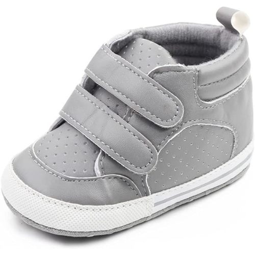 Sekantrol Newborn Baby Boys Girls First Walker Crib Shoes Soft Rubber Sole Infant Sneakers Fashion High-Top Non-Slip Toddler Oxford Dress Moccasins - 6-12 Months Infant - 07-grey