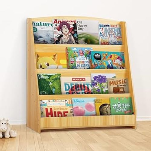 Toddler Bookshelf 4-Tier Kids Wooden Bookshelf Baby Storage Book Rack Bookshelf for Kids Bookcase for Toddlers Children Bookcase Kids Bookcase for Toddler Room, Nursery, Classroom