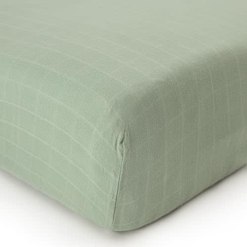 Organic Muslin Fitted Crib Sheet - Organic Crib Sheet for Standard Crib and Toddler Mattresses, Soft and Breathable, Solid Sage Green, Boho Baby, 28”x52”