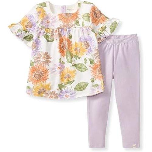 Burt's Bees Baby baby-girls Short Sleeve Top and Leggings Set, Outfit Bundle, 100% Organic Cotton