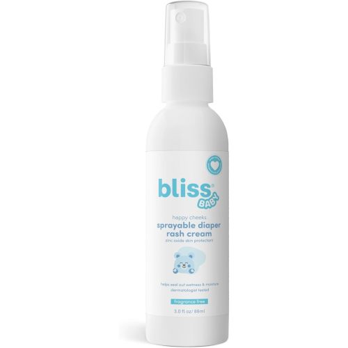 Bliss Baby Diaper Rash Cream Spray - Fragrance-Free, No Touch & Mess-Free, Treats, Soothes & Prevents Diaper Rash, Zinc Oxide, Dermatologist Tested, Vegan, Organic Aloe Vera, Shea Butter & Olive Oil