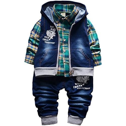 Yao 9M-5T Spring Autumn Baby Boys 3pcs Clothing Set Cotton Shirt Jeans Denim Vest