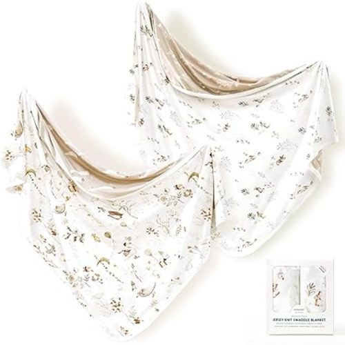 GRSSDER Baby Swaddle Blankets 2 Pack, Super Soft Jersey Knit Quilt Blankets for Baby Girls and Boys, Double Layer Reversible Receiving Blankets 34 x 44 Extra Large for Swaddling, Cute Duck & Rabbit