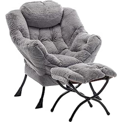 Amazon.com: SESHINELL Lazy Chair with Ottoman, Modern Accent Chair Contemporary Lounge Leisure Sofa Chair with Armrests, Reading Chair and Folding Footstool Set for Living Room, Bedroom, Office, Plush Grey : Home & Kitchen