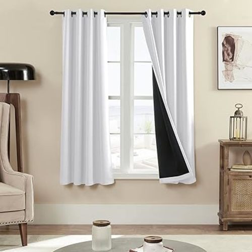 Rutterllow 100% Blackout 330 GSM Curtain 2 Panels, Heat and Full Light Blocking Drapes with Grommets for Bedroom,Thermal Insulated Window Treatment Drapes for Living Room(Greyish White,52x63inch)