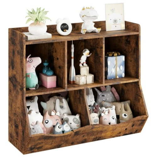 2024 New Kids Toy Storage with Bookshelves, Multifunctional Toy Storage Organizer, Toys Box with 5 Storage Compartments, Kids Bookcases Cabinets for Playroom, Bedroom, Nursery, Preschool