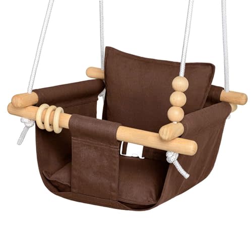 Baby Swing Outdoor and Indoor - Canvas Baby Swing 6 Months to 3 Years, Durable Baby Swing Chair, Indoor Baby Swing, Outdoor Baby Swing, Full Set of Ceiling Screws (Brown)