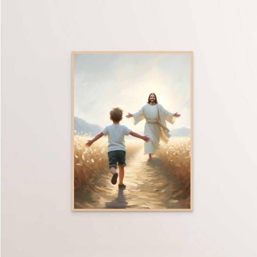 Embracing Faith, Christian Art, Jesus and Boy, Jesus Christ Painting, LDS Art, Bible Prints, Christian Art for Kids, Jesus with Children Art