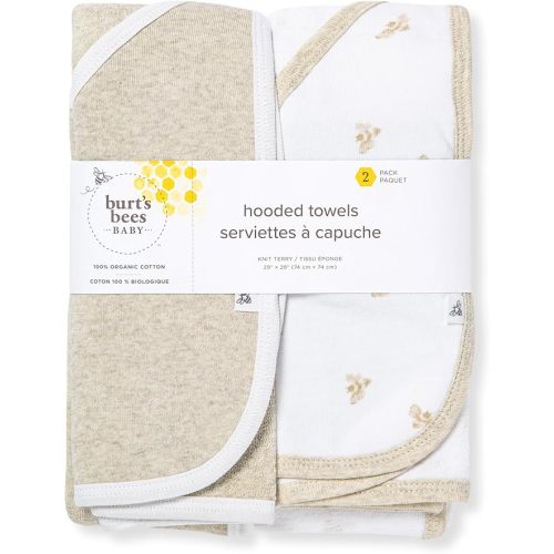 Burt's Bees Baby Hooded Towels, Absorbent Knit Terry, Super Soft Single Ply, 100% Organic Cotton