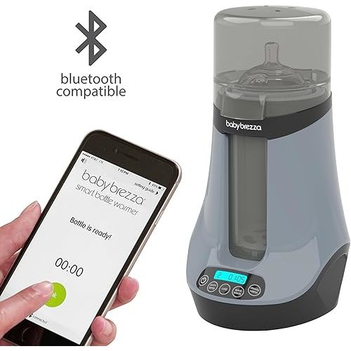 Baby Brezza Safe & Smart Electric Baby Bottle Warmer, Breastmilk Warmer + Baby Food Warmer + Defroster - Universal Warmer Fits All Feeding Bottles: Glass + Plastic – Wireless Bluetooth Control, Slate