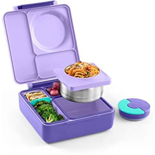 Omie OmieBox Insulated Bento Lunch Box with Leak Proof Thermos Food Jar-3 Compartments, Two Temperature Zones, One Size, (Purple Plum)