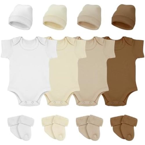 4 Pack Preemie Layette Set Premature Baby Bodysuit Preemie Clothes Hat Bodysuit Socks Set for NICU Newborns