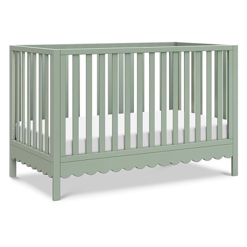Davinci Sammy Scallop 4-in-1 Baby Crib - Convertible to Toddler Bed, Daybed, Full-Size Bed - GREENGUARD Certified Wooden Crib w/ 4 Adjustable Heights - Conversion Kit Sold Separately, Light Sage