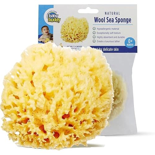 Baby Buddy Natural Wool Sea Sponge, Newborn Bath Time Essential, Ultra Soft for Delicate Skin, Hypoallergenic and Biodegradable, 1 Pack