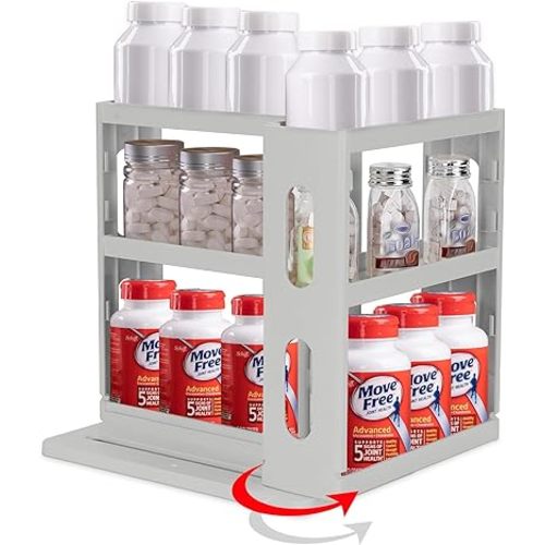 Medicine Organizer 2 Three-Decker Shelves Cabinet Storage Rack Organizer for Holding Vitamins, Supplements Cosmetics 10.82”H x 5.82”W x 10.43”D (Advanced Gray)