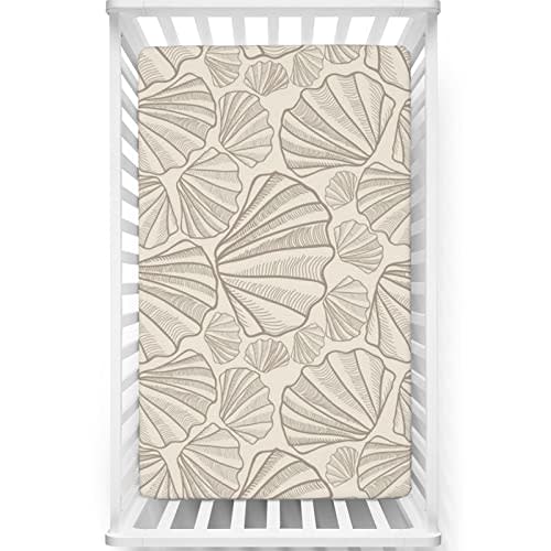 Seashells Themed Fitted Crib Sheet,Standard Crib Mattress Fitted Sheet Ultra Soft Material-Baby Sheet for Boys Girls,28“ x52“,Tan and Beige