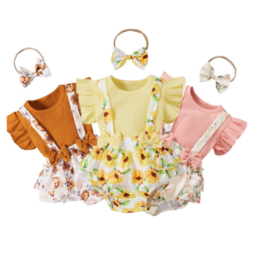 SOPHIE Overall Romper with Headband - Hazel & Bo