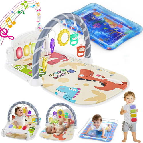 WonderStone Baby Gym Playmat for Infant,Tummy Time Water Mat with 5 Infant Sensory Baby Toys & Musical Piano Activity for 0-36 Months Boys Girls，Yellow