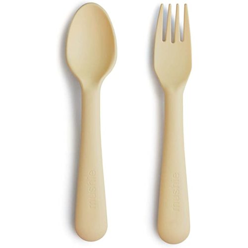 mushie Flatware Fork and Spoon Set For Kids | Made in Denmark (Daffodil)