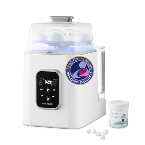 Baby Bottle Washer, Sterilizer & Dryer | All-in-One Pro Cleaning Machine with Fishbone Spray Arm, Self-Cleaning & AUTO Mode, Dual Water Inlet for Bottles, Breast Pump