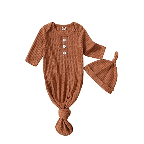 Twopumpkin Baby Girl Boy Coming Home Knotted Gown Unisex Newborn Infant Sleep Onesie Outfit Cute Baby Winter Pajamas