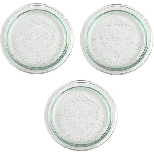 3 x Weck 100mm (approx. 4") LARGE ORIGINAL Loose Fitting Replacement Glass Lid. Fits WECK Models 738, 739, 740, 741, 742, 743, 744, 745, 748, 974.