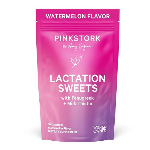 Pink Stork Lactation Sweets Supplement, Breastfeeding Snacks with Fenugreek and Milk Thistle to Support Breast Milk Supply - 30 Watermelon Candy Drops (Packaging May Vary)