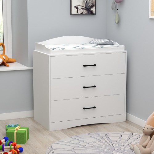 Timechee Changing Table in White with 3-Drawer Dresser
