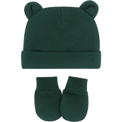 UTTPLL Newborn Hats Mittens Set Toddler Girls Boys Cotton Nursery Hospital Beanie No Scratch Gloves Unisex Baby Infant Caps