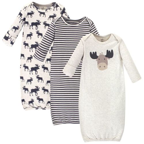 Touched By Nature Baby Boy Organic Cotton Long-sleeve Gowns 3pk, Tan Moose, 0-6 Months