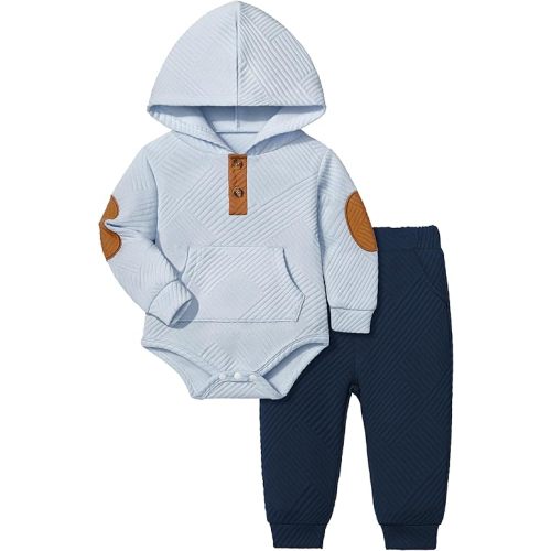 Fommy Baby Boy Clothes Colorblocked Long Sleeve Hoodie + Long Pants 2PCS Fall Winter Outfits Set