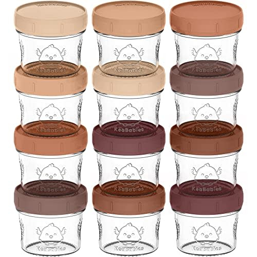 KeaBabies 12pk 4oz Glass Baby Food Containers - Leak-Proof, Microwavable Small Baby Glass Jars with Lids, Baby Food Storage Containers, Baby Snack Containers, BPA-Free Baby Food Jars (Terracotta)